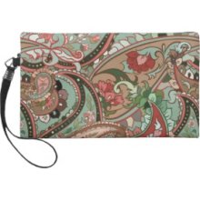 Light green, red and pink paisley Wristlet Purse