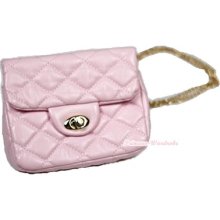 Light Pink Diamond Check Metal Chain Buckle Kids Girl Handbag Shoulder Bag Purse