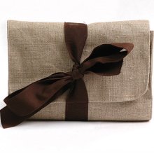 Linen Cosmetic Bag Purse Brown Grey