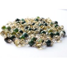 Long Infinity Agate Gemstone Necklace, Long Green Gemstone Necklace, 53 inches, 135 cm