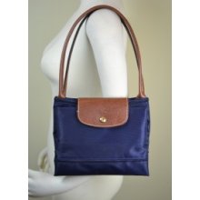 Longchamp Le Pliage Large Nylon Long Leather Extendable Tote Bag Navy