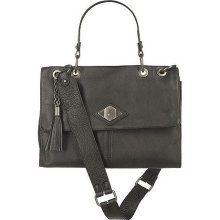 Luxe Rachel Zoe Pebble Leather Small Flap Handbag with Tassel Detail - Black - One Size