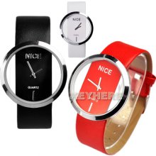 Luxury Fashion Pu Leather Ladies Transparent Dial Wrist Watch Personality K0e1