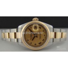 Luxury Lady Ladies Datejust Champagne Roman Dial Ss/18kt Solid Gold