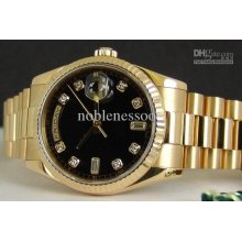 Luxury Men's 18kt Gold Day-date President Black Diamond Dial - 11823