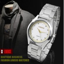 Luxury Mens Golden Circle 12 Crystal Dial Quartz Steel Chrome Band Wristwatch Uk