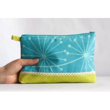 Makeup Organizer Bag, Dandelion Cosmetic Pouch, Chartreuse and Cyan Zipper Bag, Green Blue Lace Makeup Organizer Bag, Hostess Gift