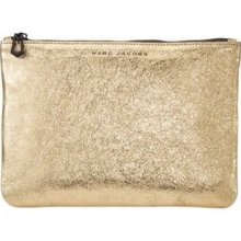 Marc Jacobs Gold Metallic Leather Pouch Clutch Retail $69.99