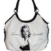 Marilyn Monroe White & Black Forever Beautiful Tote Handbag White