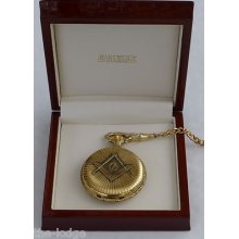 Masonic Square & Compass Gold Plated Full Hunter Pocket Watch - Quartz