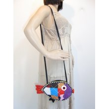 Medium Fish Cross Body Bag Handmade Handwoven Fabric In Thailand