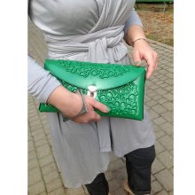 MeDusa Classic Handmade Green Clutch Bag with Flower Pattern