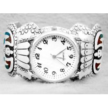 Men Women Watch Eagle Turquoise Coral Navajo Sterling Silver R Singer