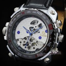 Mens Automatic Skeleton Army Wrist Watch Genuine Leather Mechanical Gift Hq