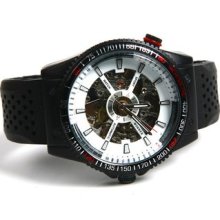 Men's Cool Black Silicone Strap Oversized Dial Auto Mechanical Wrist Watches