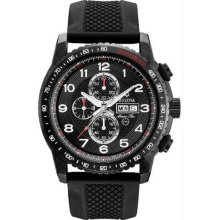 Men's Marine Star Chronograph Stainless Steel Case Rubber Strap Black Dial Day A