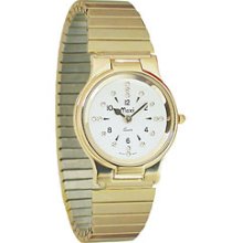 Mens President Gold Quartz Braille Watch with Gold Expansion Band