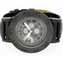 Men's Techno Link Black Authentic 10 Diamond Watch Peral Dial Iced Out Bezel Set