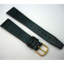 Mens Watch Band Black Lizard Gilden Vintage Goldtone Buckle 3/4