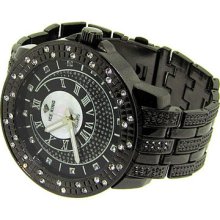 Men's Wrist Watch - Chunky Hip Hop Bling - Iced Out - Black Dial - Gunmetal