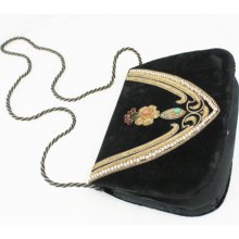 Metal Embroidered Vintage Velvet Clutch Bag