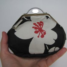 Metal frame purse with big flower, coin purse - made from Spanish tapestry - Unique, one of a kind