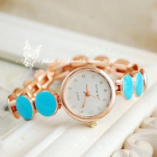 Metal Rose Golden Charming Looking Women's Cute Round Links Quartz Watch