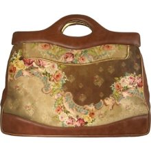 Michal Negrin Brown Leather Handle Bag W Embroidery