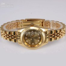 Min. Order 6pieces Golden Face Crystal Index Quartz Women Stainless