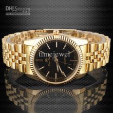 Min. Order 8 Pieces Men's Golden Strap Wristwatches Black Dial Quart