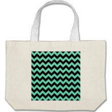 Mint Green And Black Zigzag Chevron Pattern Tote Bags