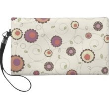 Mod Retro Swirly Floral Circles Wristlet