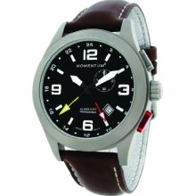 Momentum Vortech Gmt Men's Quartz Watch With Black Dial Analogue Display And Brown Leather Strap 1M-Sp58b2c