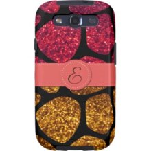 Monogrammed Giraffe Shiny Glitter Black Gold Red Galaxy S3 Cases