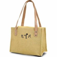 Monogrammed Mini Tan Jute Summer Purse Tote Handbag