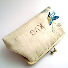 Monogrammed Personalized Wedding Bridal Kisslock Frame Clutch Silk Lined Bird Bridesmaid Bride Gifts