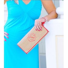 MONOGRAMMED straw clutch with handle GREAT BRIDESMAIDS gifts,soroities,moms,or great for a personolized gift