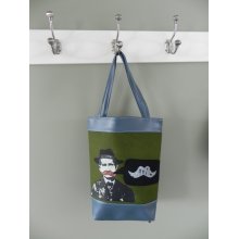 Moustache Tote with silkscreen detail in blue with green felt