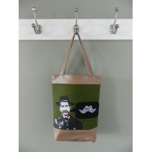 Moustache Tote with silkscreen detail in brown with green felt