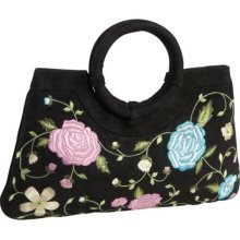 Moyna Handbags Embroidered Suede Bag Black