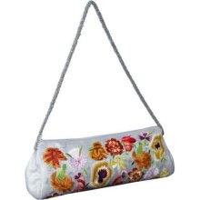 Moyna Handbags Purse w/ Silk Multi Flowers Light Blue/ Multi