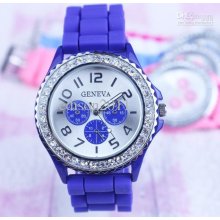 Multi Colors Fashion Geneva Bling Dial Silicone Crystal Quartz Watch