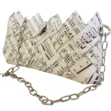 Music Sheet Evening Pouch / Clutch / Recycled Paper / Woven / Ivory / Black / Chain Strap / Eco Friendly / Woman Bag / Paper Purse / Woven