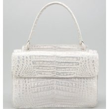 Nancy Gonzalez Silver Flapfront Crocodile Satchel Crossbody Bag $2850