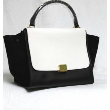 New Celine Small Trapeze Black White Luggage Leather Suede Bag