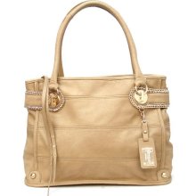 New! Handbag Elegant Style Premium Faux Leather Purse Tan Gold Tone Harware