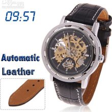 New Style Shenhua Automatic Wrist Watch Round Shaped Black Leather B