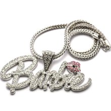 Nicki Minaj Barbie Necklace Pendant - Silver Clear Pink MP655R