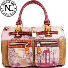 Nicole Lee' Euro Print 'phone Booth' London Bag Satchel Purse Claire