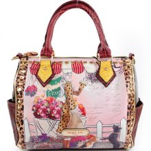 Nicole Lee Paola Flower Leopard Print Satchel